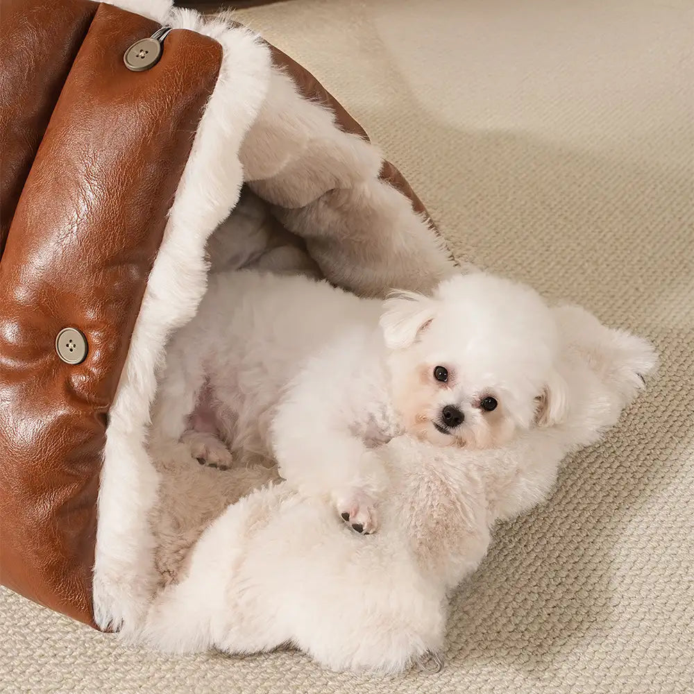 Faux Leather Vintage Multi-function Plush Dog Bed Convertible Dog Car Seat – Dog Beds… | Petix pet supplies for dogs and cats