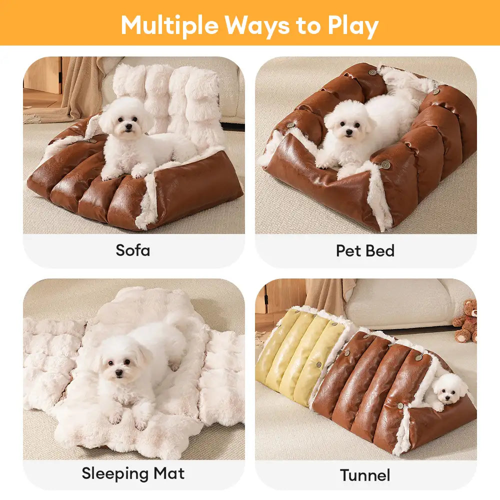 Faux Leather Vintage Multi-function Plush Dog Bed Convertible Dog Car Seat – Dog Beds… | Petix pet supplies for dogs and cats