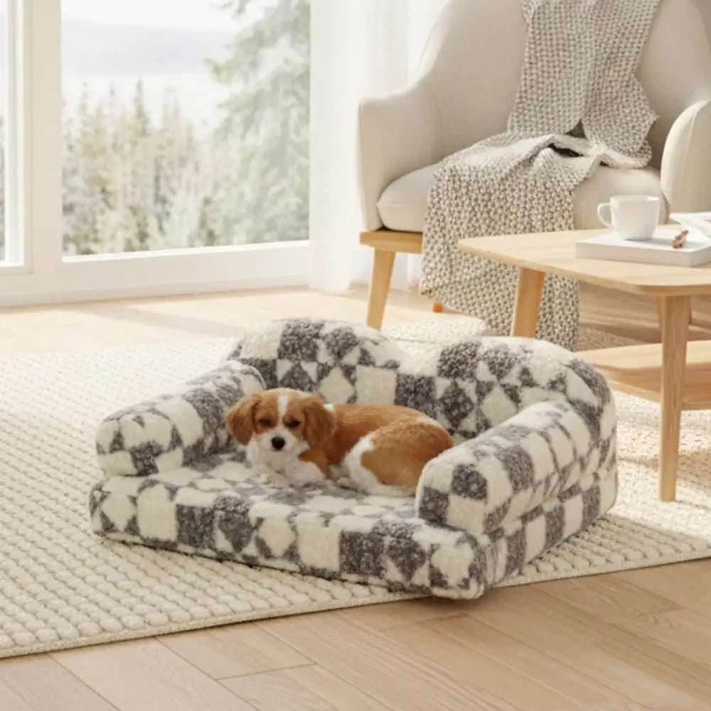Geometric-Pattern Plush Thermal Removable And Washable Dog Bed – Dog Beds (view 2) | Petix pet supplies for dogs and cats
