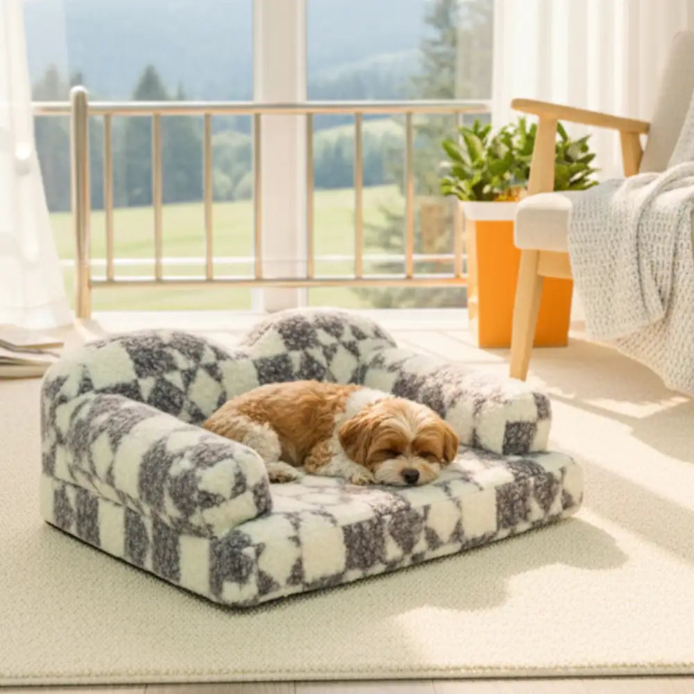 Geometric-Pattern Plush Thermal Removable And Washable Dog Bed – Dog Beds (view 3) | Petix pet supplies for dogs and cats