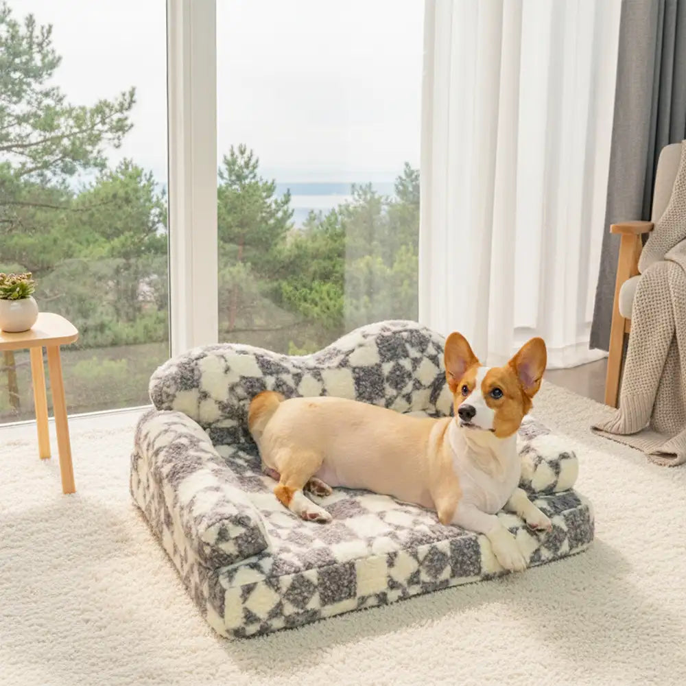 Geometric-Pattern Plush Thermal Removable And Washable Dog Bed – Dog Beds (view 7) | Petix pet supplies for dogs and cats