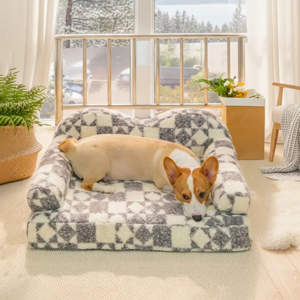 Geometric-Pattern Plush Thermal Removable And Washable Dog Bed – Dog Beds (view 8) | Petix pet supplies for dogs and cats