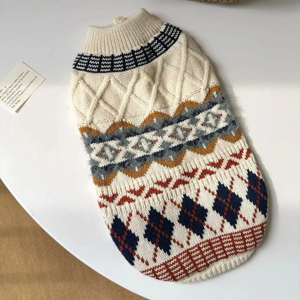 Knitted Fair Isle Diamond Dog Sweater – Dog Apparel (view 2) | Petix pet supplies for dogs and cats