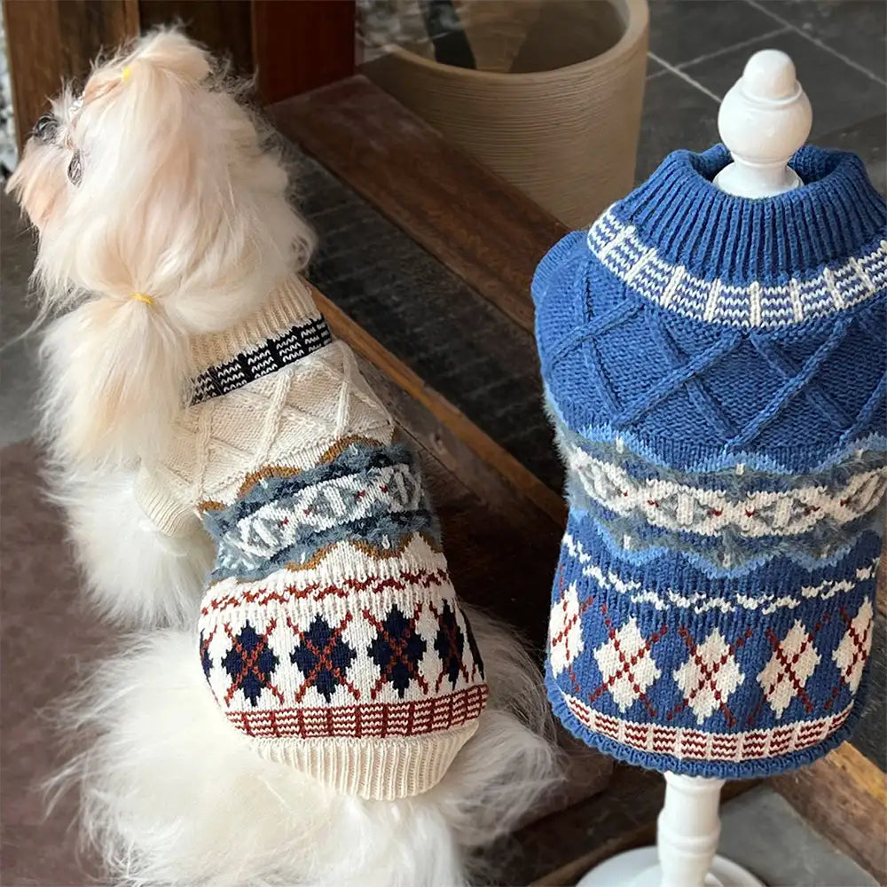 Knitted Fair Isle Diamond Dog Sweater – Dog Apparel (view 3) | Petix pet supplies for dogs and cats