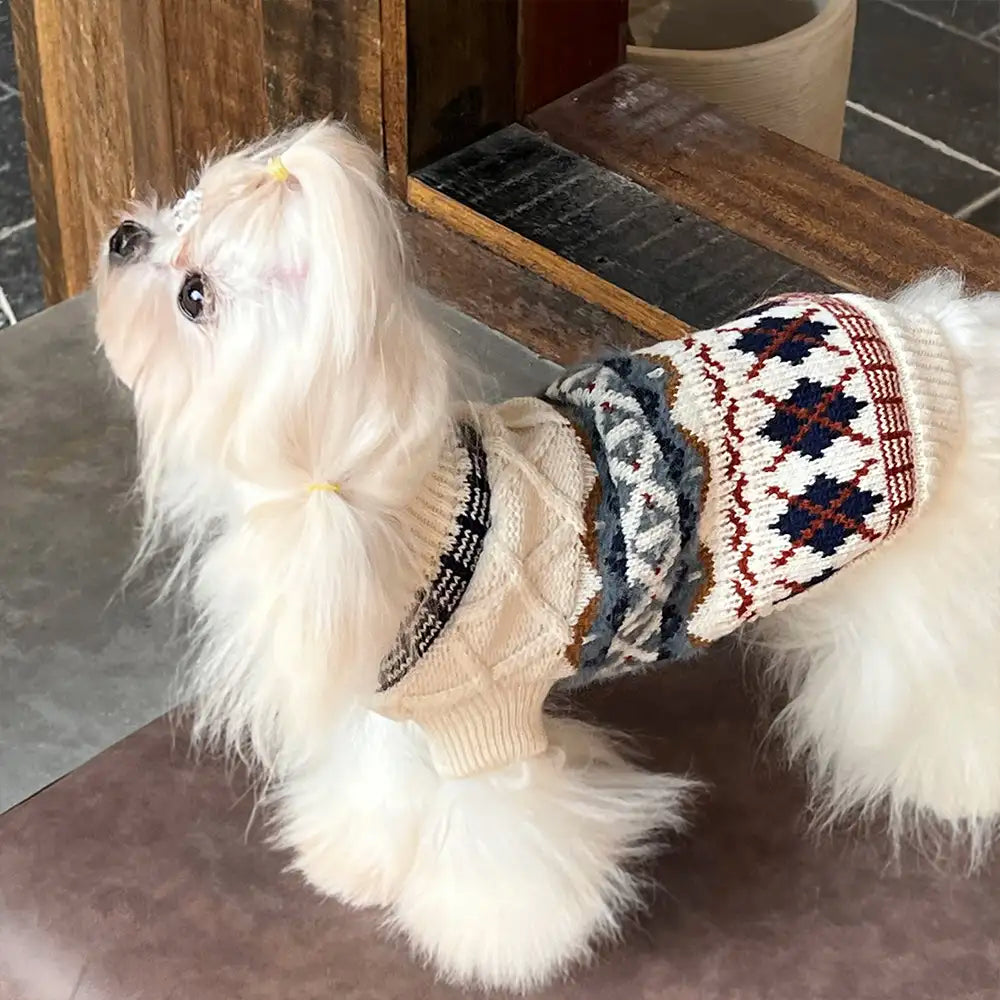 Knitted Fair Isle Diamond Dog Sweater – Dog Apparel (view 4) | Petix pet supplies for dogs and cats
