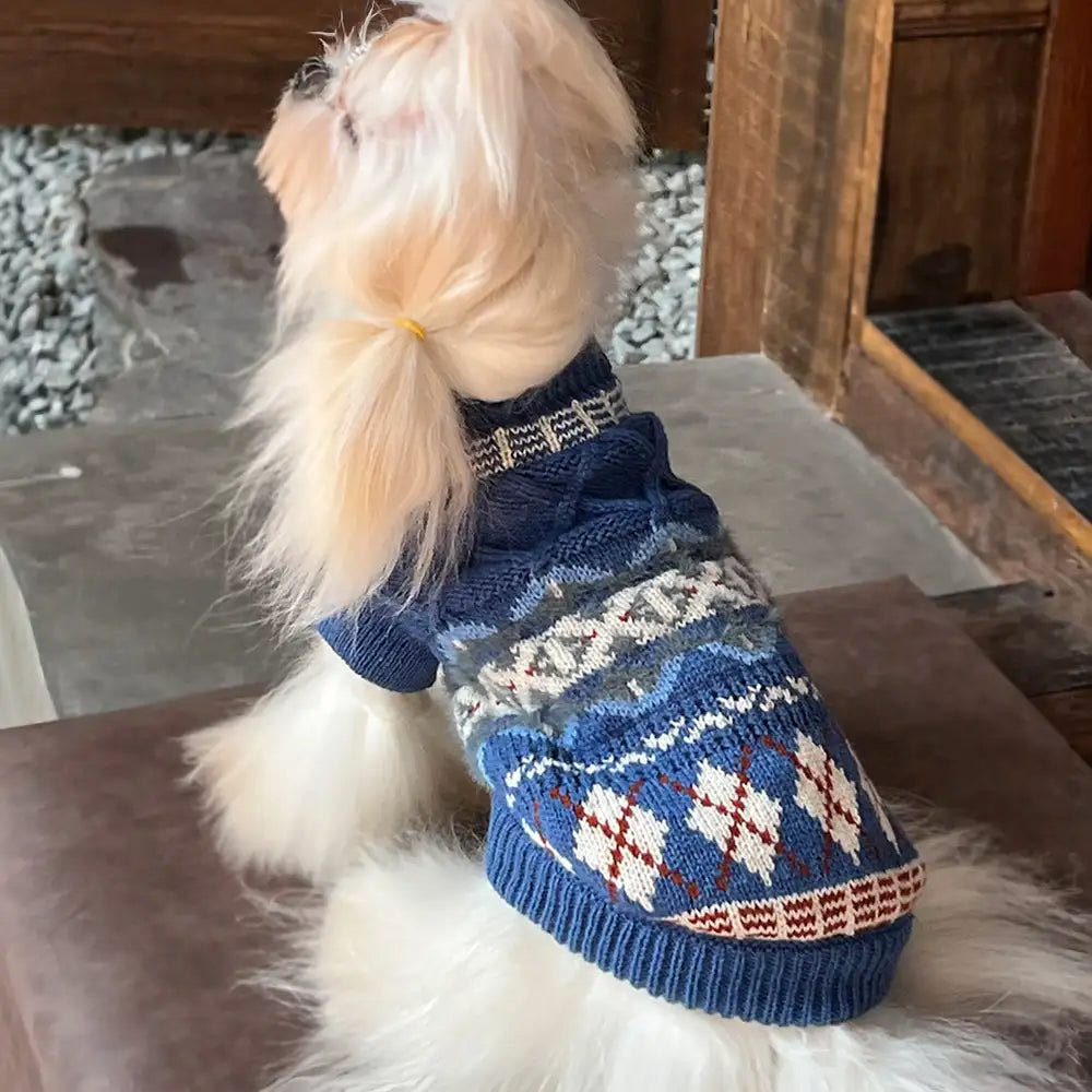 Knitted Fair Isle Diamond Dog Sweater – Dog Apparel (view 7) | Petix pet supplies for dogs and cats