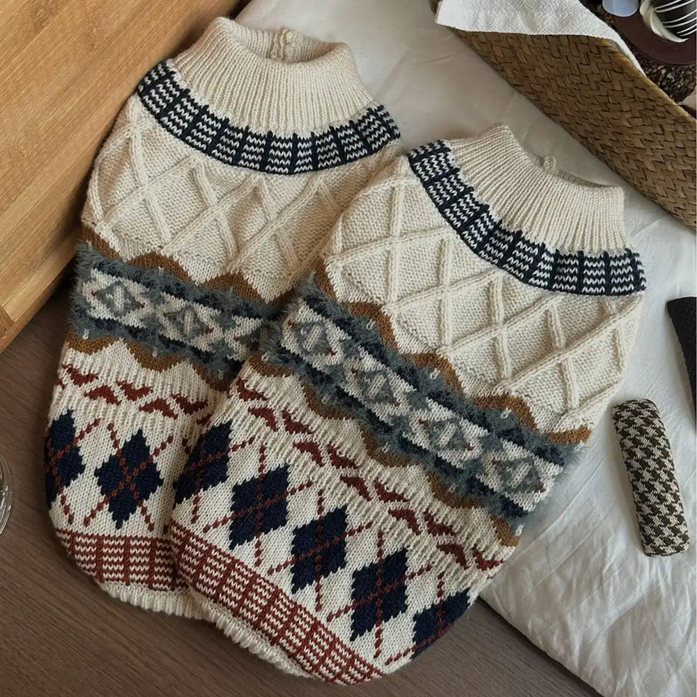 Knitted Fair Isle Diamond Dog Sweater – Dog Apparel (view 8) | Petix pet supplies for dogs and cats