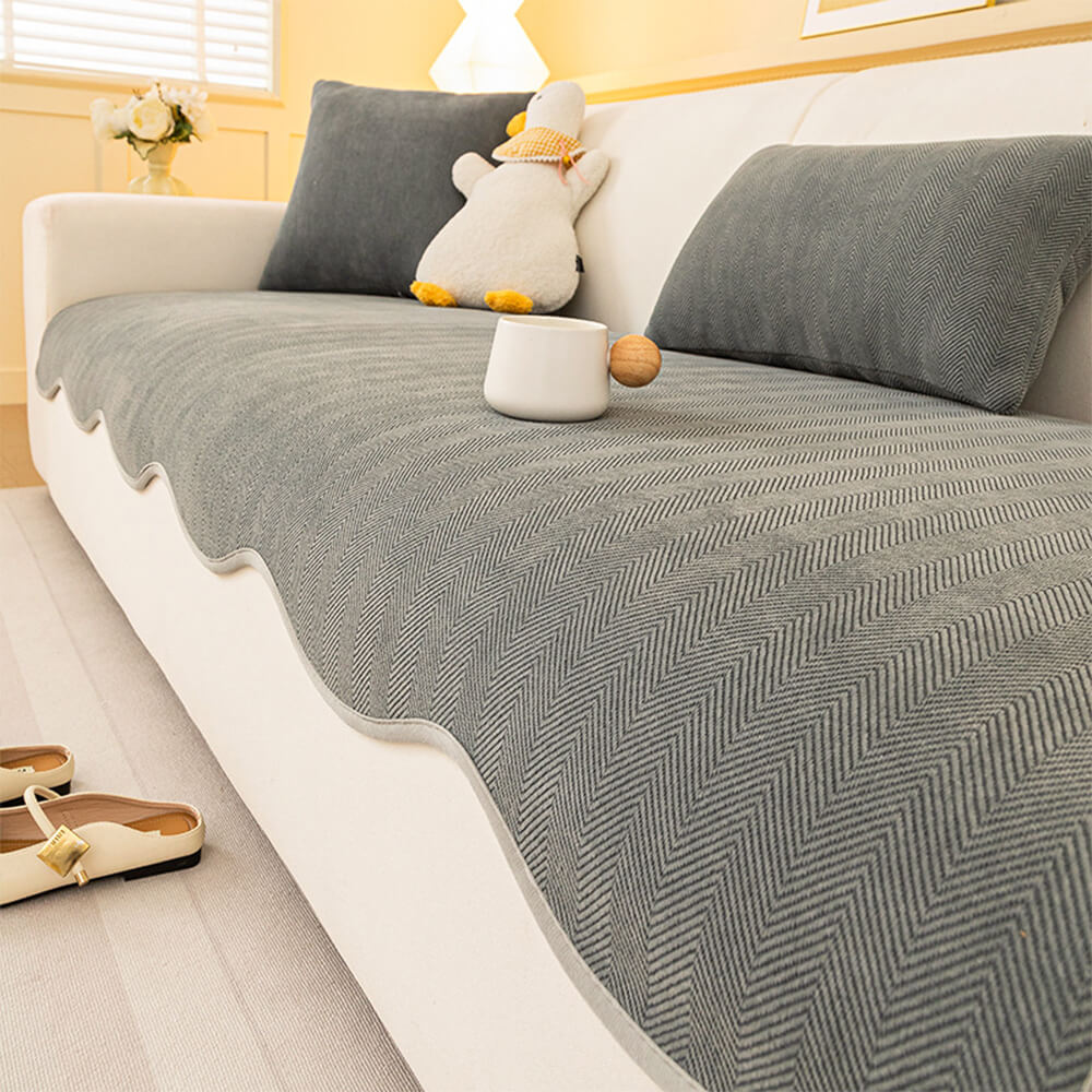 Minimalist Herringbone Chenille Non-Slip Wavy Edge Couch Cover – Couch Cover (main) | Petix pet supplies for dogs and cats