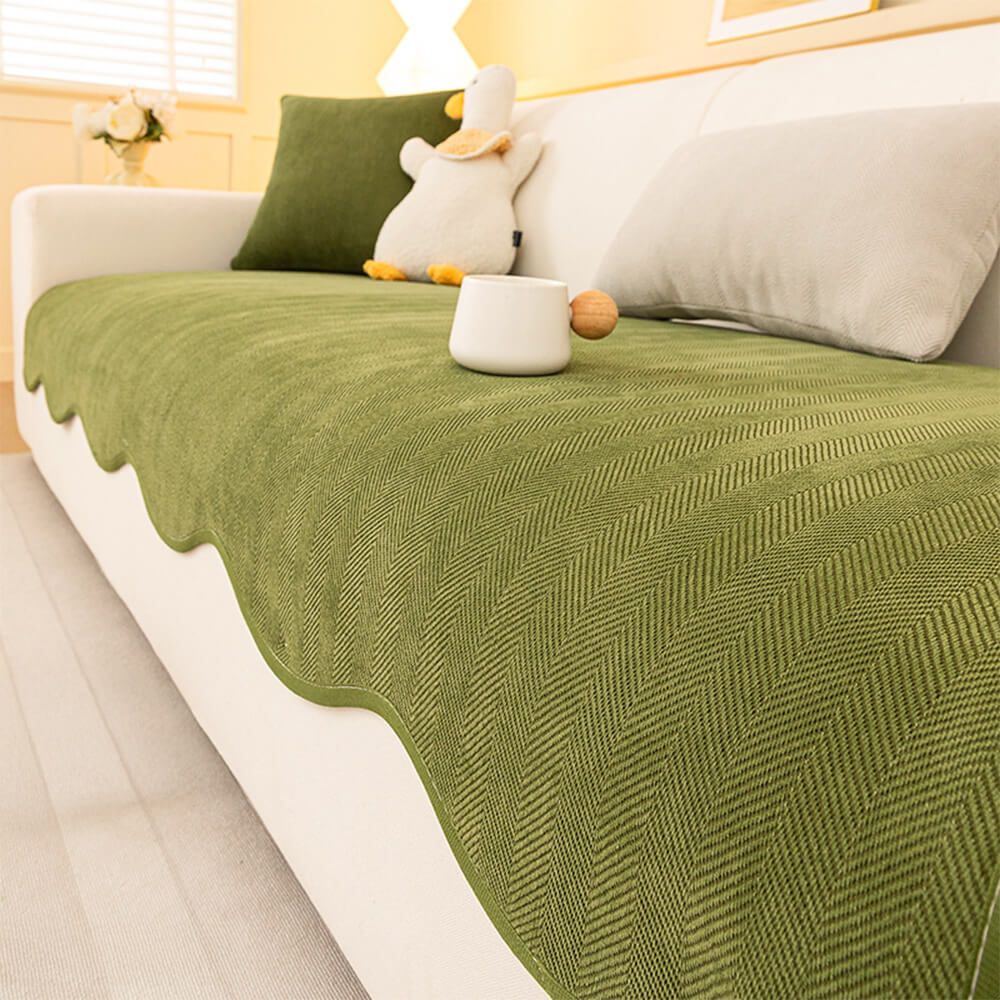 Minimalist Herringbone Chenille Non-Slip Wavy Edge Couch Cover – Couch Cover (view 7) | Petix pet supplies for dogs and cats