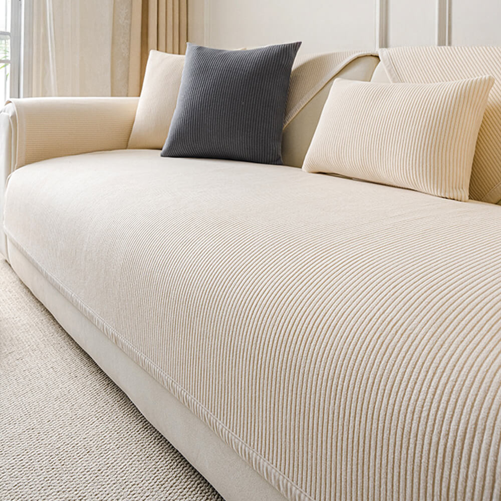 Modern Cream Vertical Stripes Fleece Couch Cover for All Seasons – Couch Cover (main) | Petix pet supplies for dogs and cats