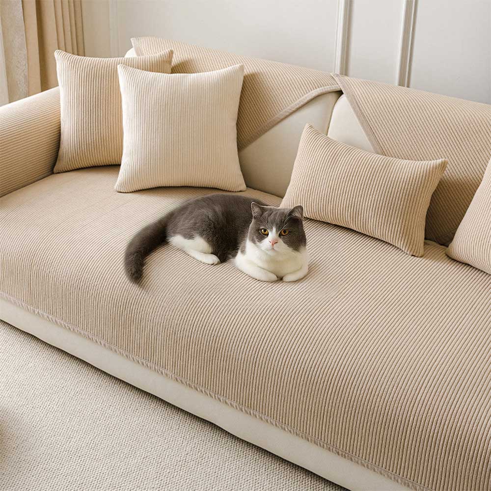 Modern Cream Vertical Stripes Fleece Couch Cover for All Seasons – Couch Cover (view 1… | Petix pet supplies for dogs and cats
