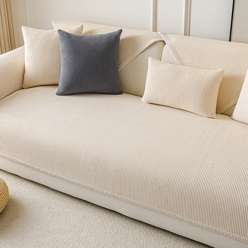 Modern Cream Vertical Stripes Fleece Couch Cover for All Seasons – Couch Cover (view 2) | Petix pet supplies for dogs and cats
