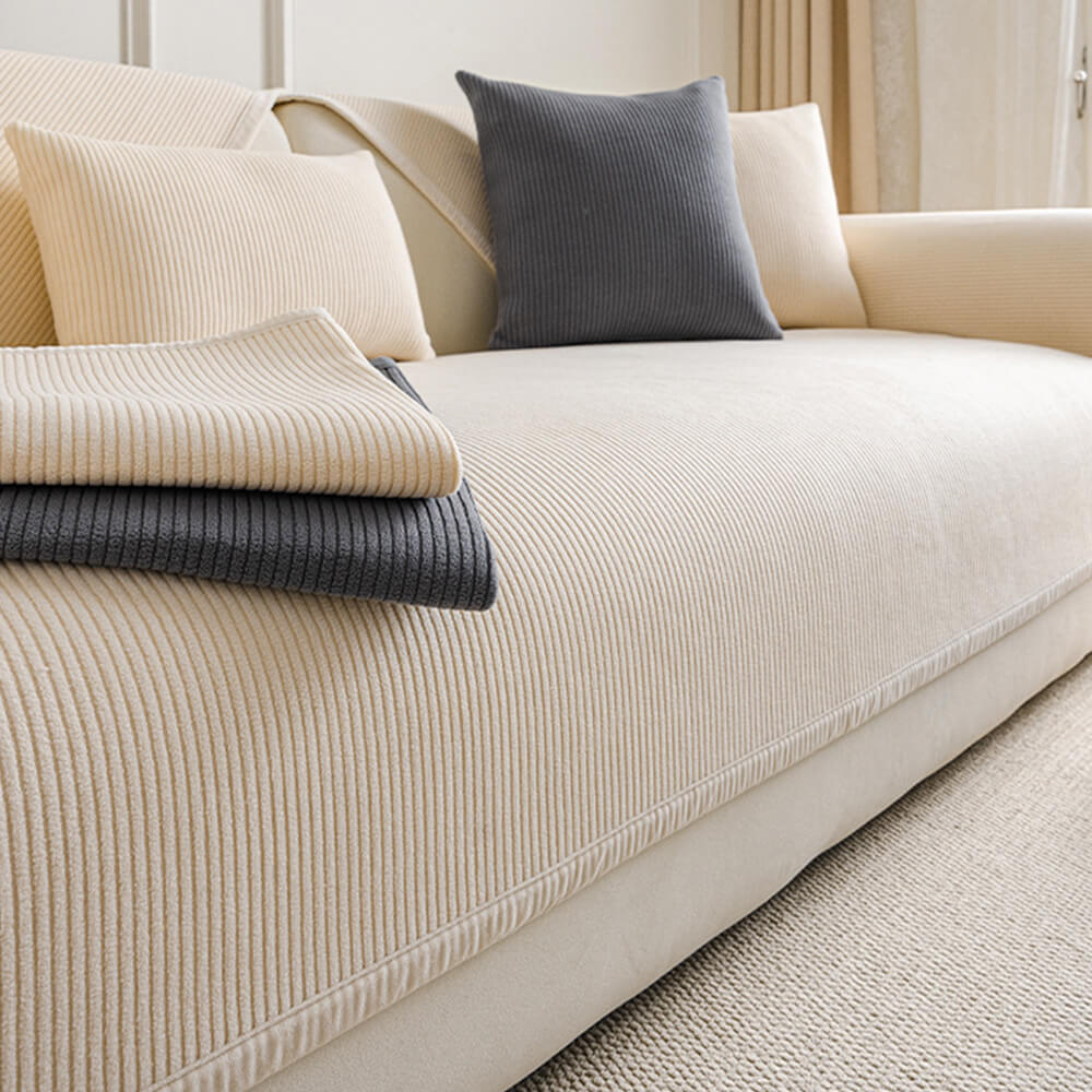 Modern Cream Vertical Stripes Fleece Couch Cover for All Seasons – Couch Cover (view 6) | Petix pet supplies for dogs and cats