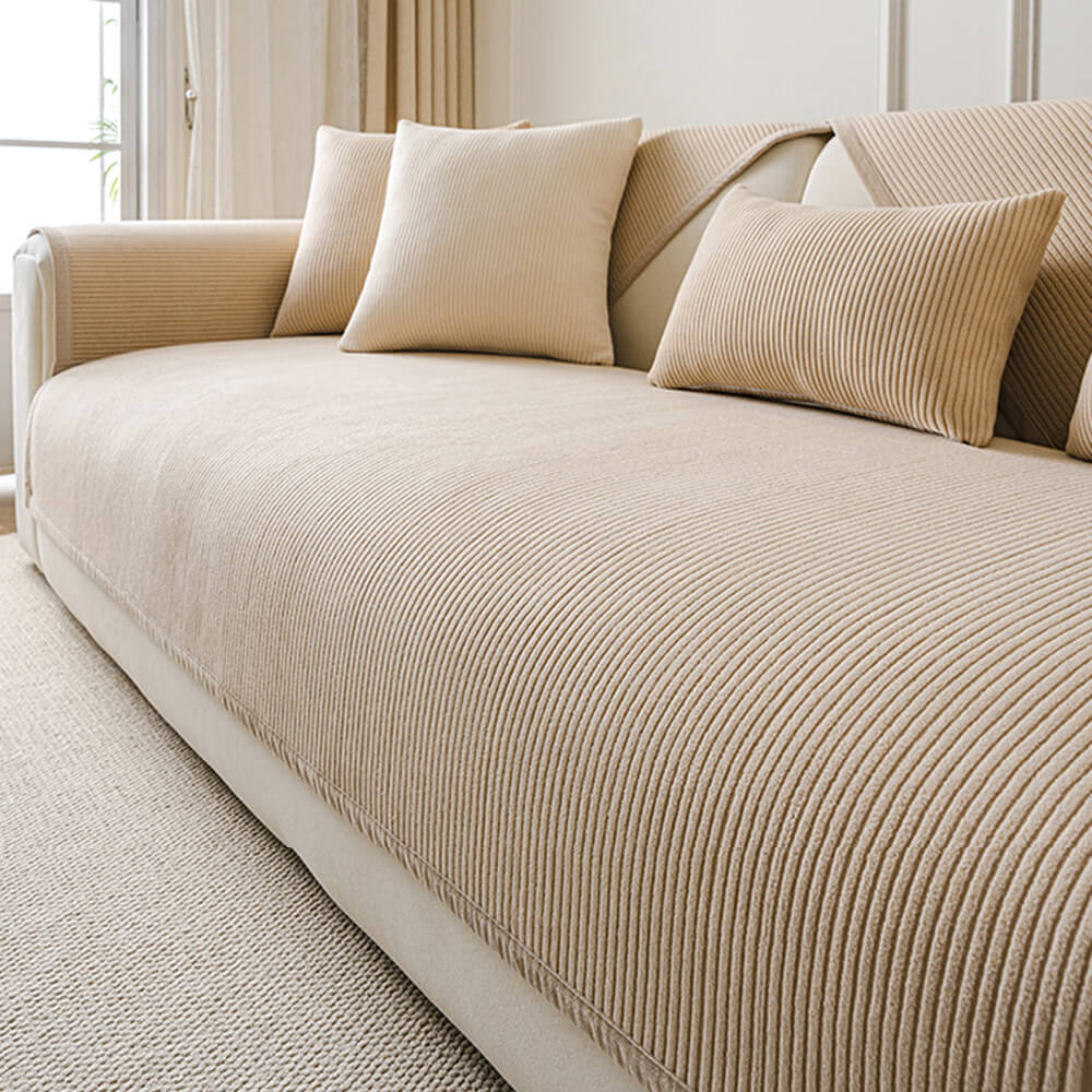 Modern Cream Vertical Stripes Fleece Couch Cover for All Seasons – Couch Cover (view 8) | Petix pet supplies for dogs and cats