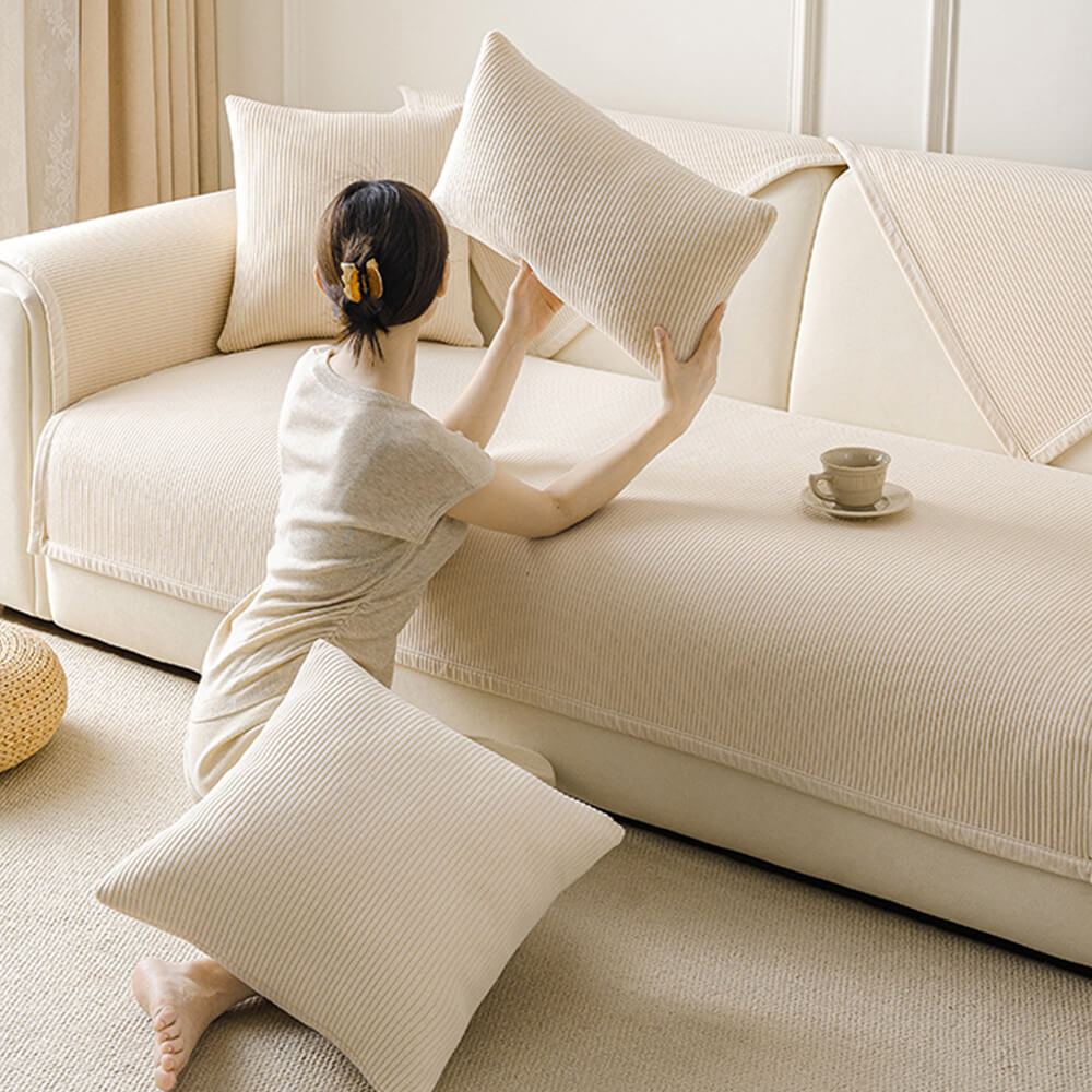 Modern Cream Vertical Stripes Fleece Couch Cover for All Seasons – Couch Cover (view 9) | Petix pet supplies for dogs and cats