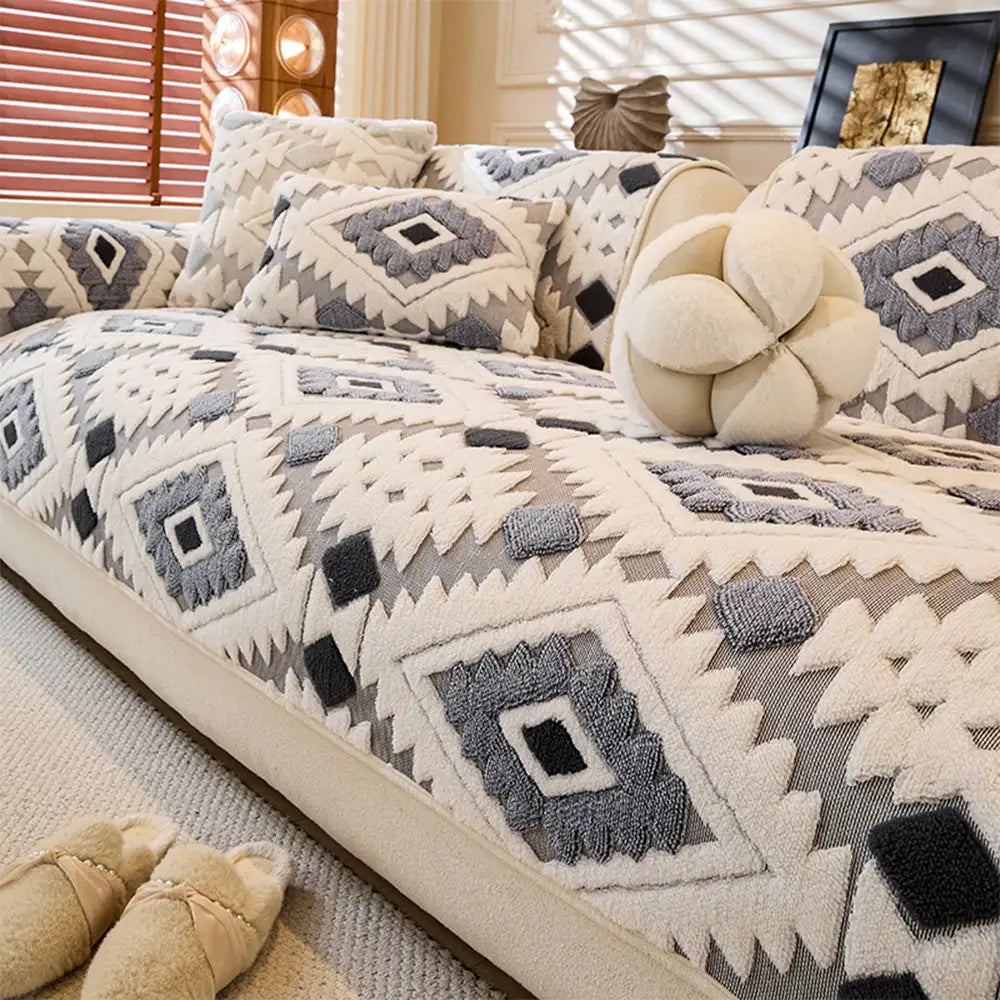 Modern Geometric Thick Plush Anti-Scratch Non-Slip Couch Cover – Couch Cover (view 2) | Petix pet supplies for dogs and cats