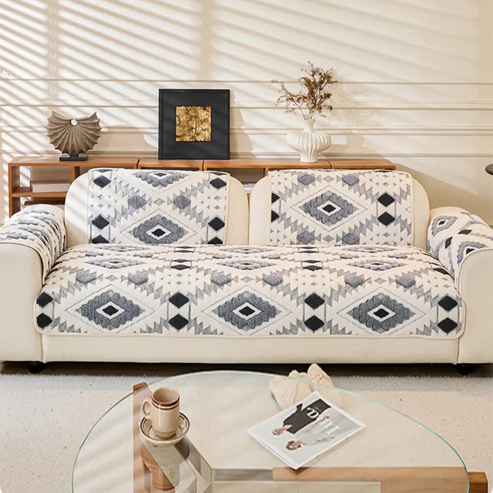 Modern Geometric Thick Plush Anti-Scratch Non-Slip Couch Cover – Couch Cover (view 3) | Petix pet supplies for dogs and cats