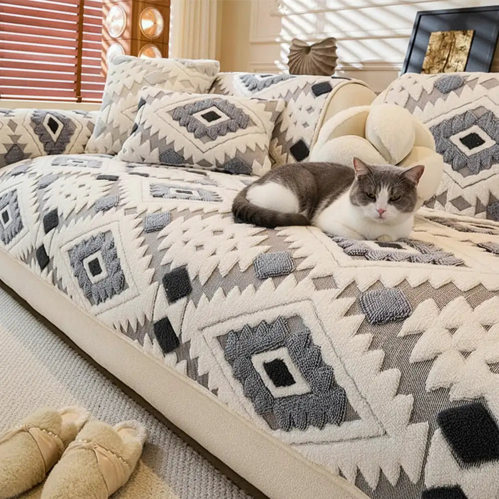 Modern Geometric Thick Plush Anti-Scratch Non-Slip Couch Cover – Couch Cover (view 5) | Petix pet supplies for dogs and cats