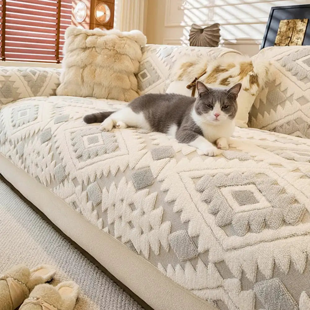 Modern Geometric Thick Plush Anti-Scratch Non-Slip Couch Cover – Couch Cover (view 8) | Petix pet supplies for dogs and cats