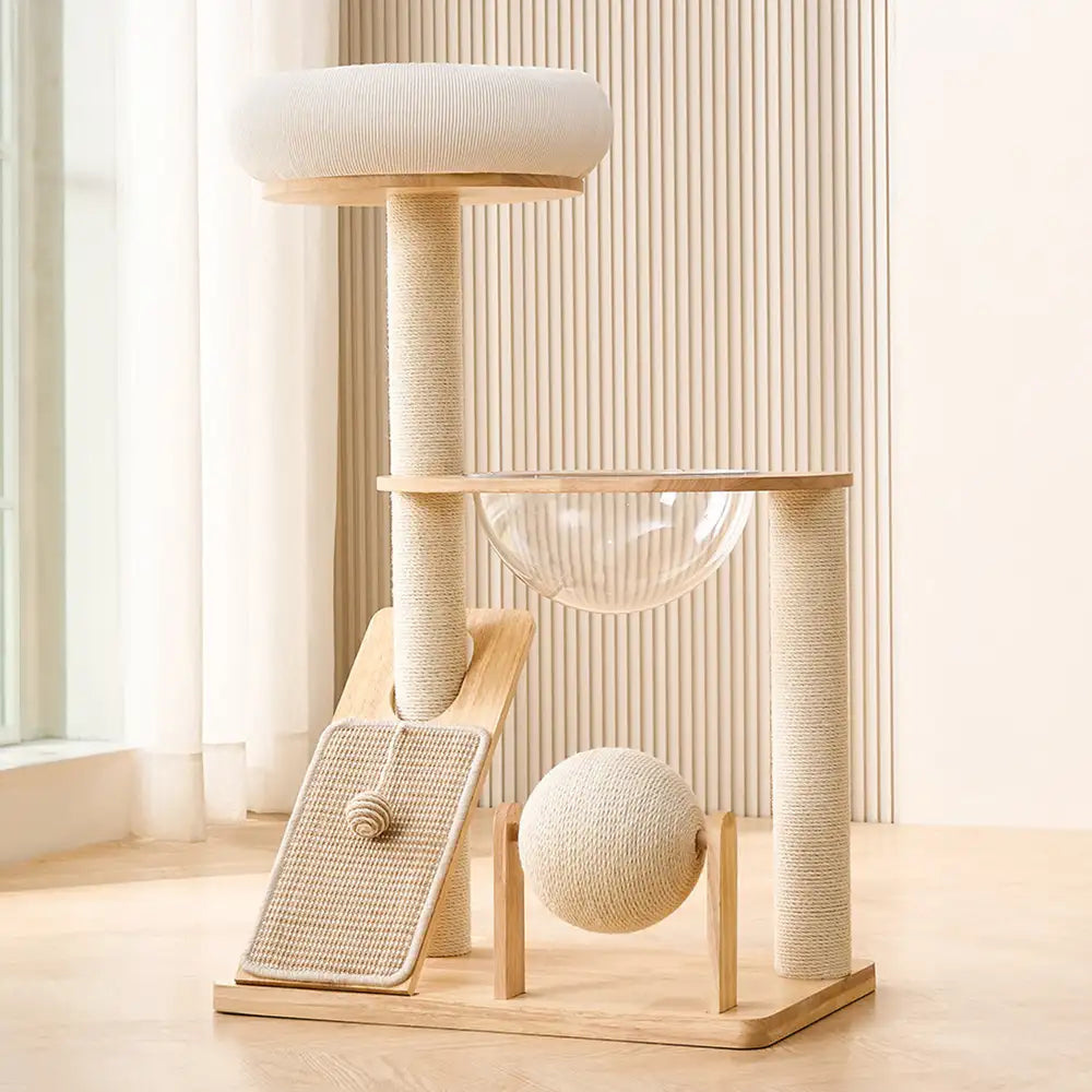 Modern Wooden Multi-Functional Play And Scratching Cat Tree with Space Capsule – Cat T… | Petix pet supplies for dogs and cats