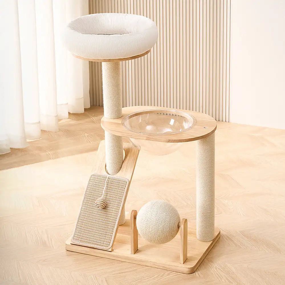 Modern Wooden Multi-Functional Play And Scratching Cat Tree with Space Capsule – Cat T… | Petix pet supplies for dogs and cats