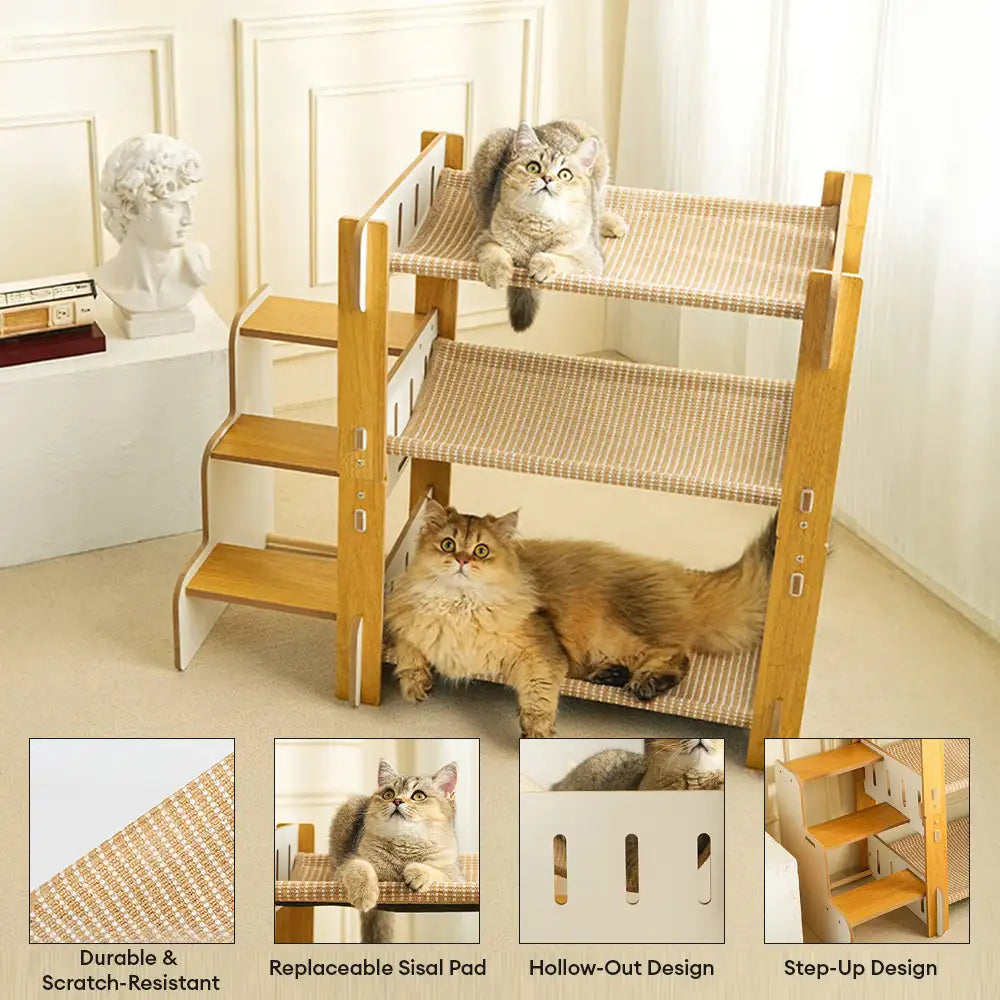Multi-Tiered Faux Sisal Cat Scratching Cat Hammock with Stairs – Cat Beds (view 3) | Petix pet supplies for dogs and cats