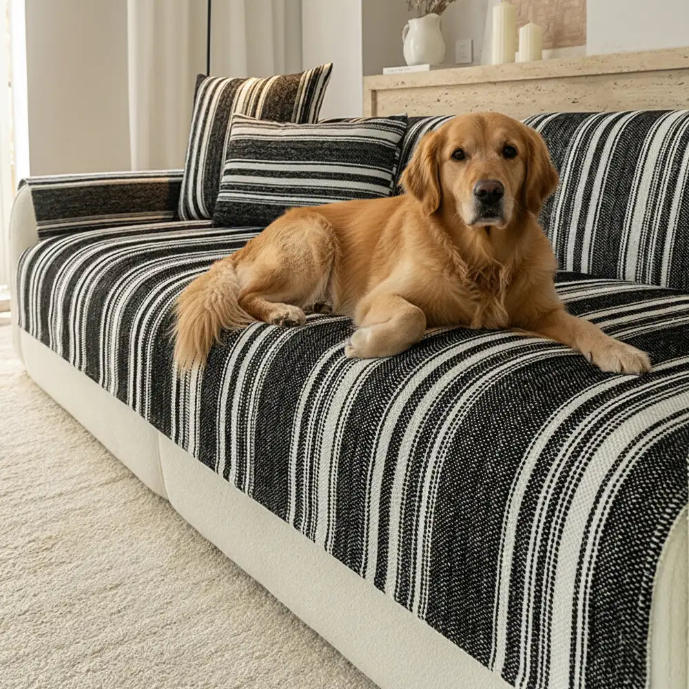 Natural Stripe Chenille Thickend Sofa Protection Washable Non-Slip Couch Cover – Couch… | Petix pet supplies for dogs and cats