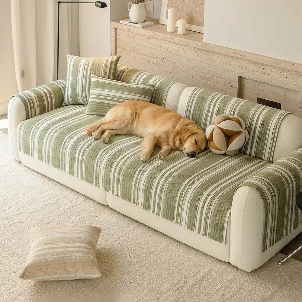 Natural Stripe Chenille Thickend Sofa Protection Washable Non-Slip Couch Cover – Couch… | Petix pet supplies for dogs and cats