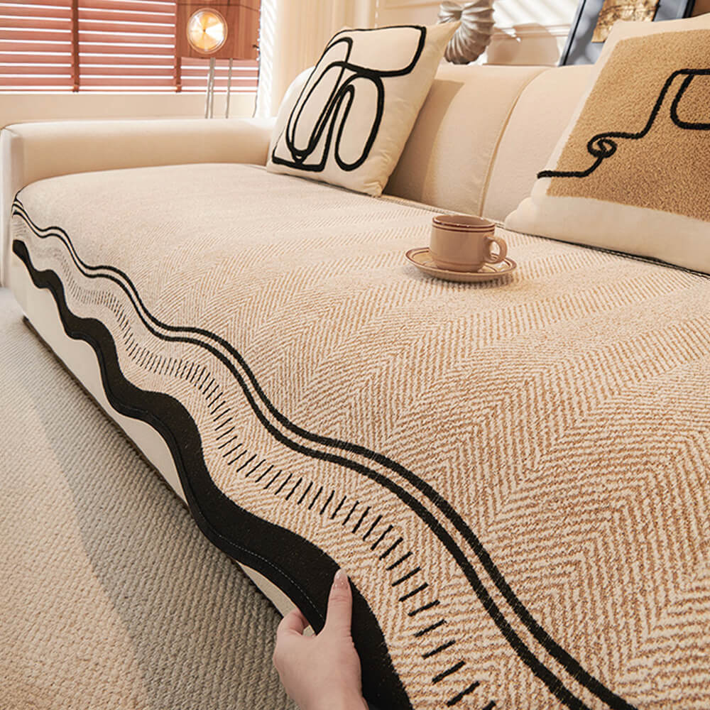 Non-Slip Herringbone Chenille Couch Cover with Wavy Edges – Couch Cover (view 4) | Petix pet supplies for dogs and cats