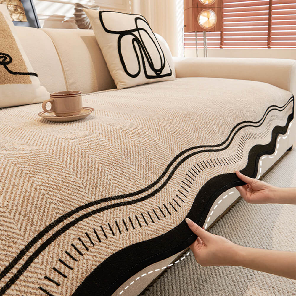 Non-Slip Herringbone Chenille Couch Cover with Wavy Edges – Couch Cover (view 8) | Petix pet supplies for dogs and cats