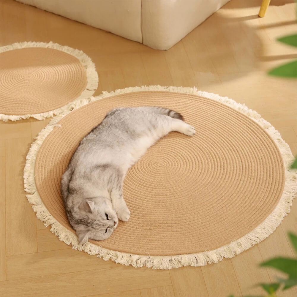 Nordic Handwoven Durable Cat Scratch Mat Rug with Fringe – Rug (view 4) | Petix pet supplies for dogs and cats