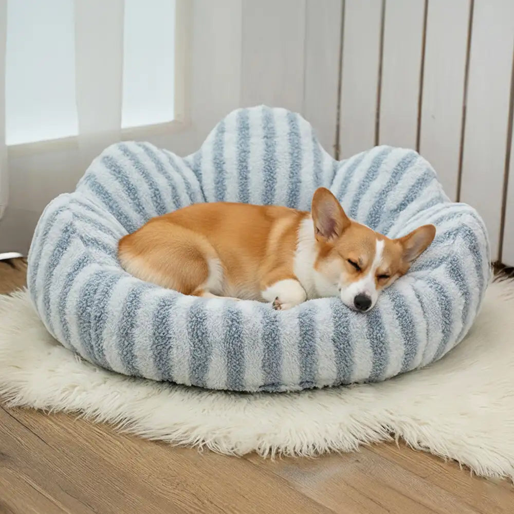 Petal-Shaped Striped Plush Pet Sofa Bed – Dog Beds (view 2) | Petix pet supplies for dogs and cats