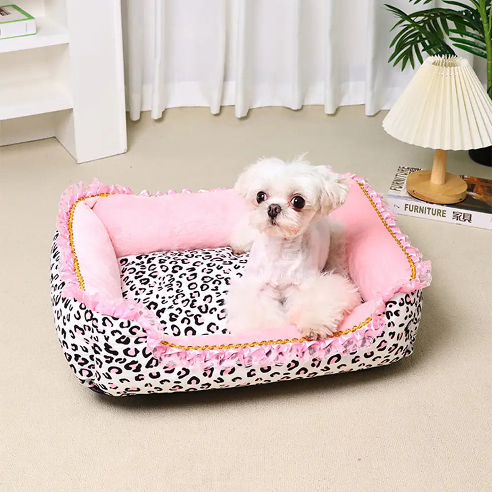 Pink Leopard Print Removable And Washable All-Season Princess Pet Bed – Dog Beds (main) | Petix pet supplies for dogs and cats