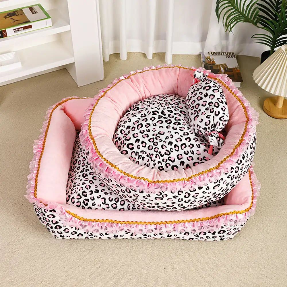 Pink Leopard Print Removable And Washable All-Season Princess Pet Bed – Dog Beds (view… | Petix pet supplies for dogs and cats