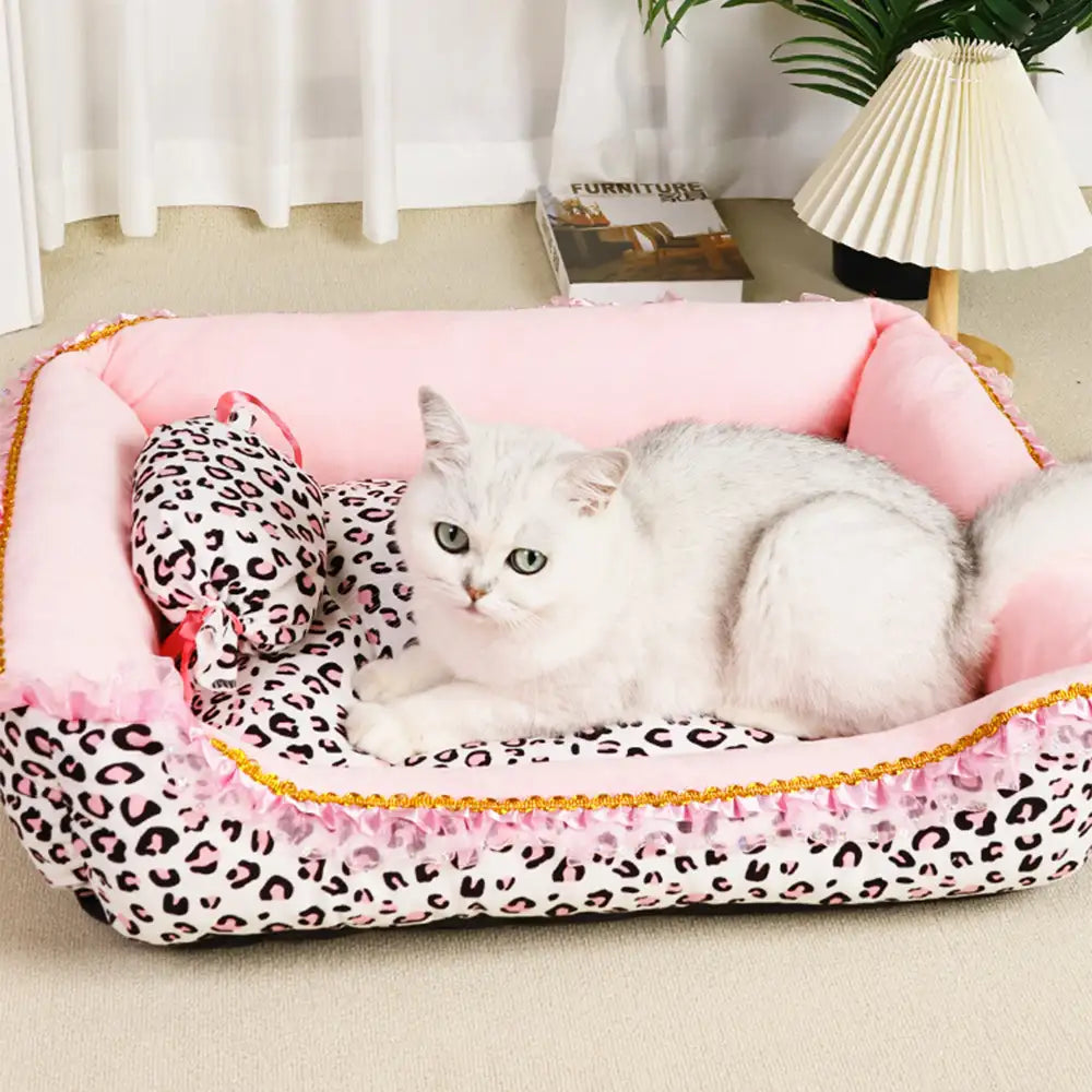 Pink Leopard Print Removable And Washable All-Season Princess Pet Bed – Dog Beds (view… | Petix pet supplies for dogs and cats