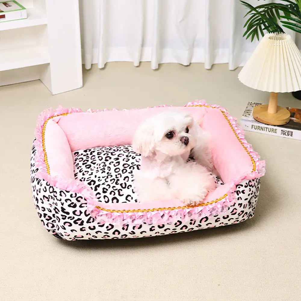 Pink Leopard Print Removable And Washable All-Season Princess Pet Bed – Dog Beds (view… | Petix pet supplies for dogs and cats