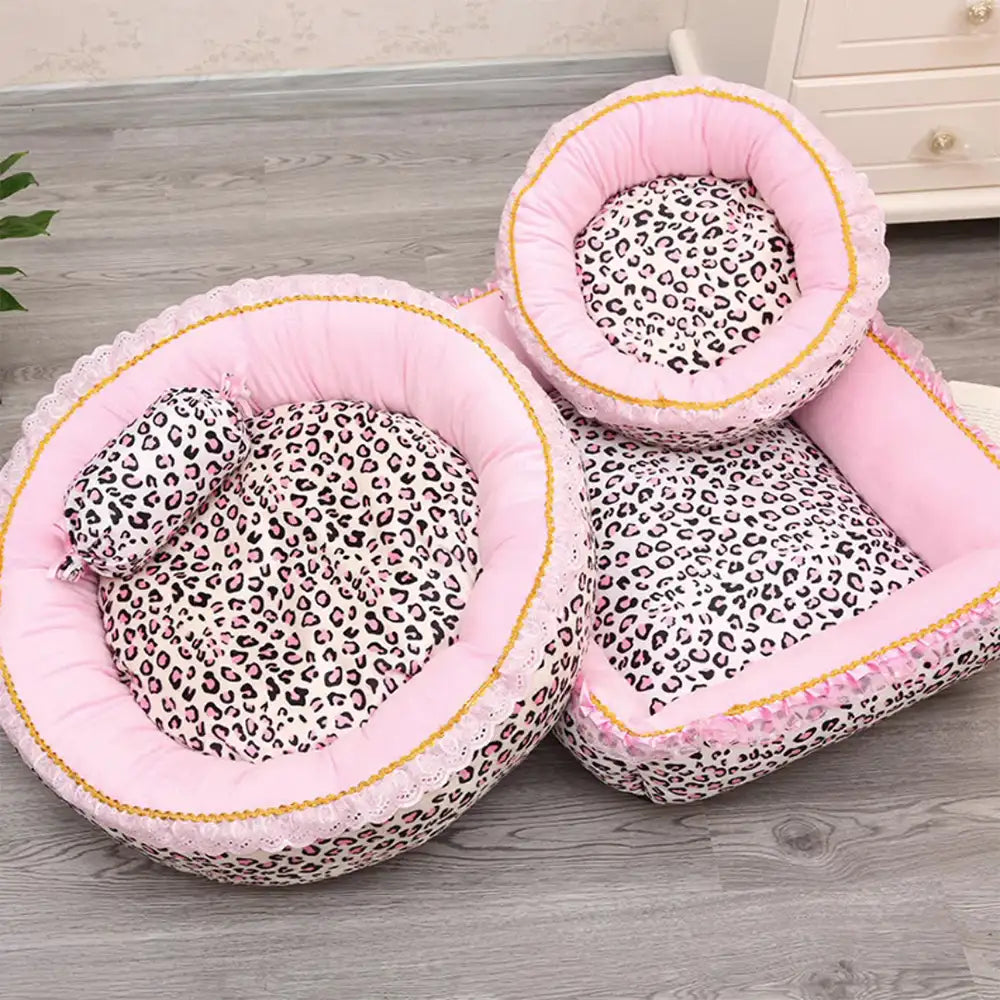 Pink Leopard Print Removable And Washable All-Season Princess Pet Bed – Dog Beds (view… | Petix pet supplies for dogs and cats