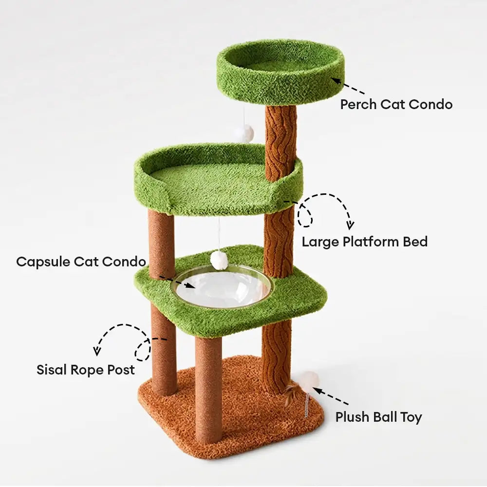 Playful Multi-Level Plush Activity Center  Cat Tree with Space Capsule – Cat Tree (vie… | Petix pet supplies for dogs and cats