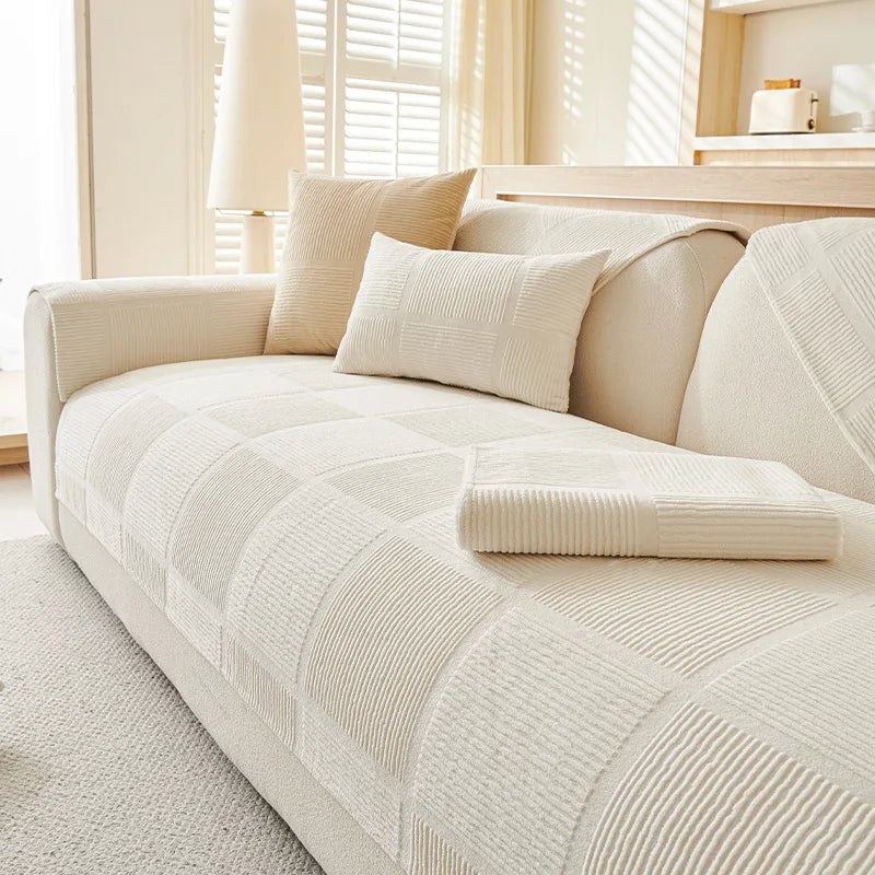 Plush Cream Geometric All Seasons Non-Slip Couch Cover – Couch Cover (main) | Petix pet supplies for dogs and cats