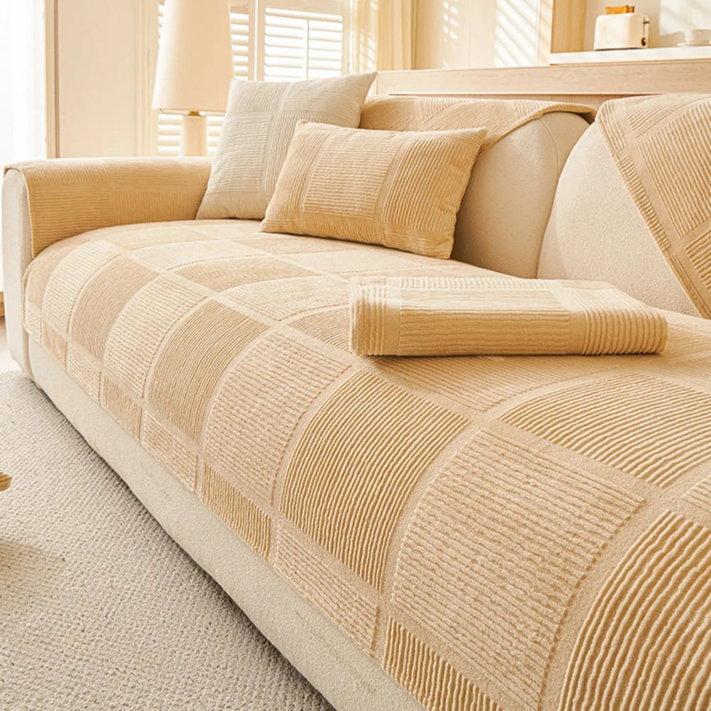 Plush Cream Geometric All Seasons Non-Slip Couch Cover – Couch Cover (view 10) | Petix pet supplies for dogs and cats
