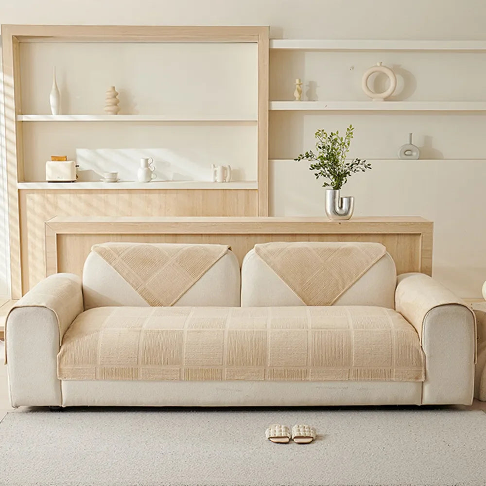 Plush Cream Geometric All Seasons Non-Slip Couch Cover – Couch Cover (view 11) | Petix pet supplies for dogs and cats