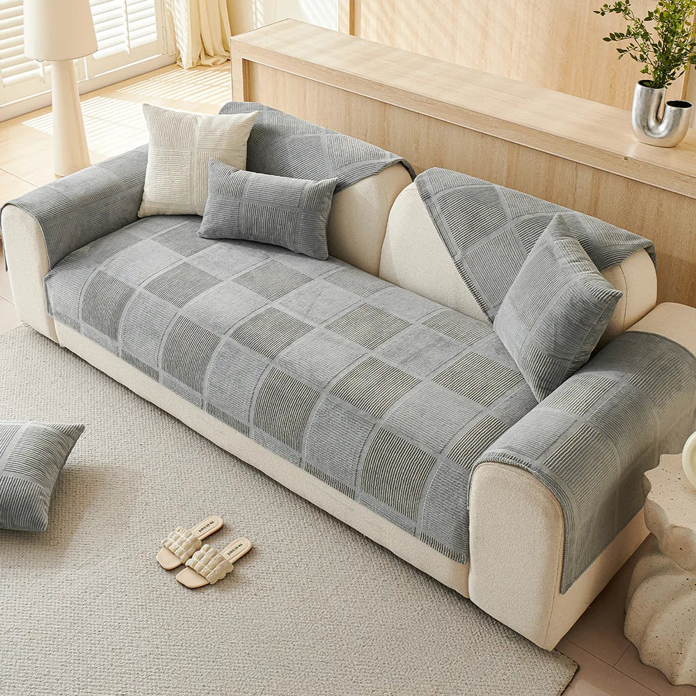 Plush Cream Geometric All Seasons Non-Slip Couch Cover – Couch Cover (view 12) | Petix pet supplies for dogs and cats