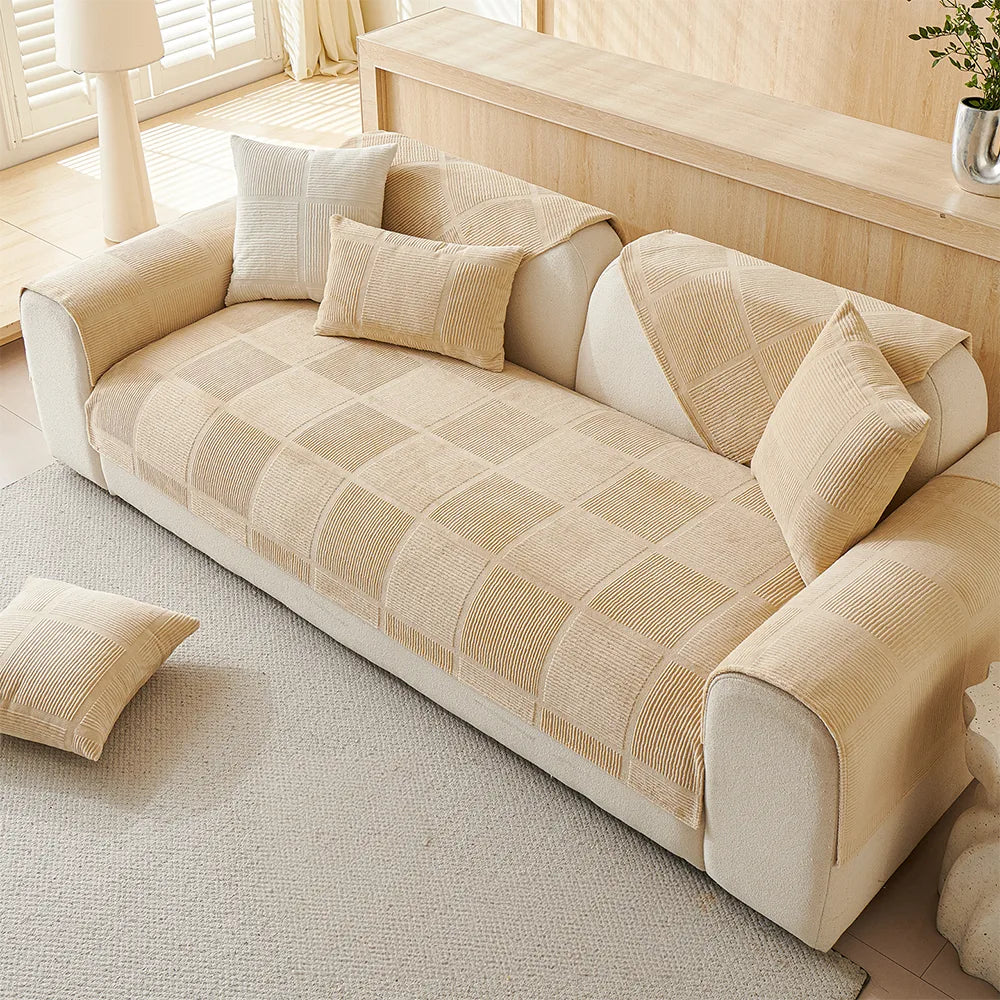 Plush Cream Geometric All Seasons Non-Slip Couch Cover – Couch Cover (view 2) | Petix pet supplies for dogs and cats