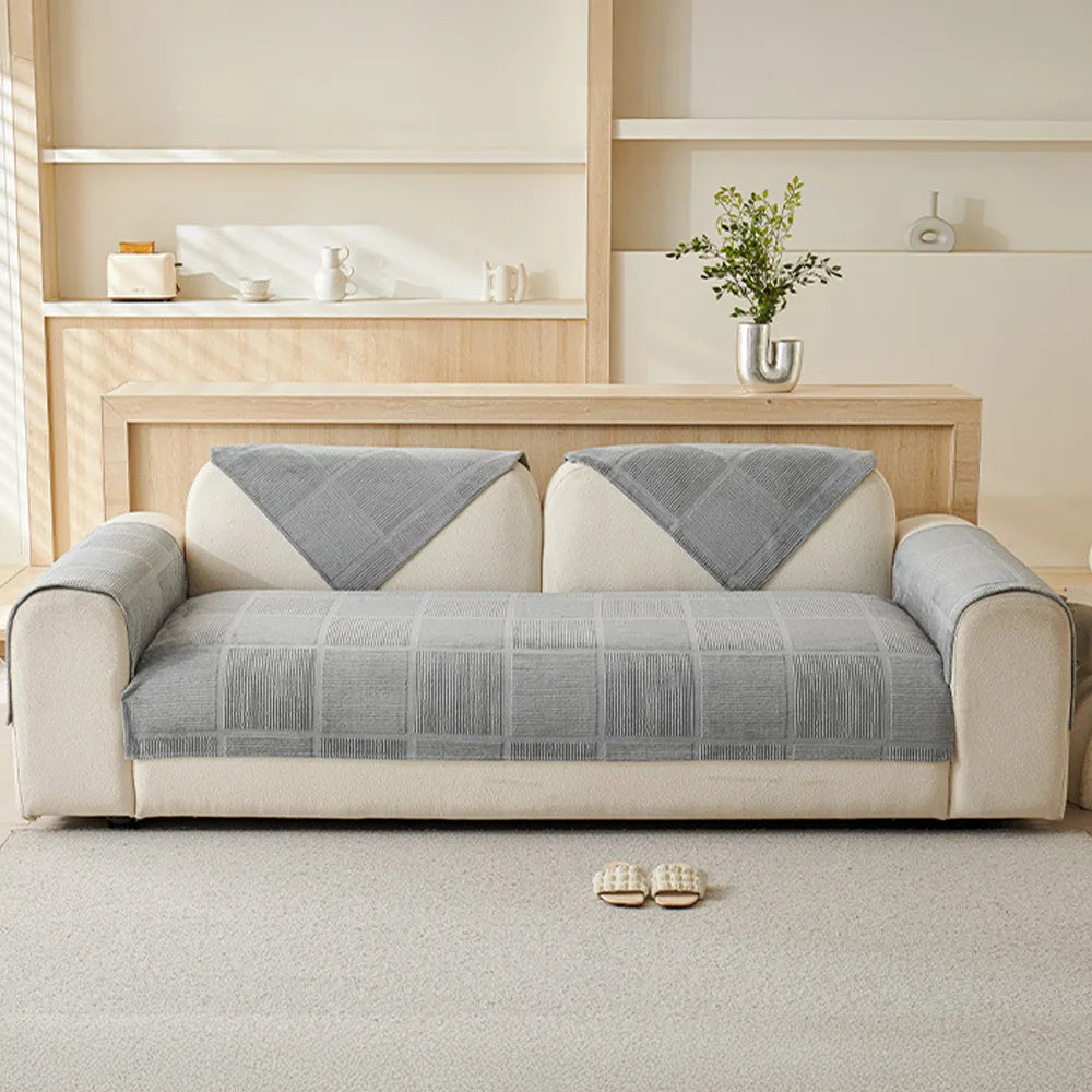 Plush Cream Geometric All Seasons Non-Slip Couch Cover – Couch Cover (view 3) | Petix pet supplies for dogs and cats