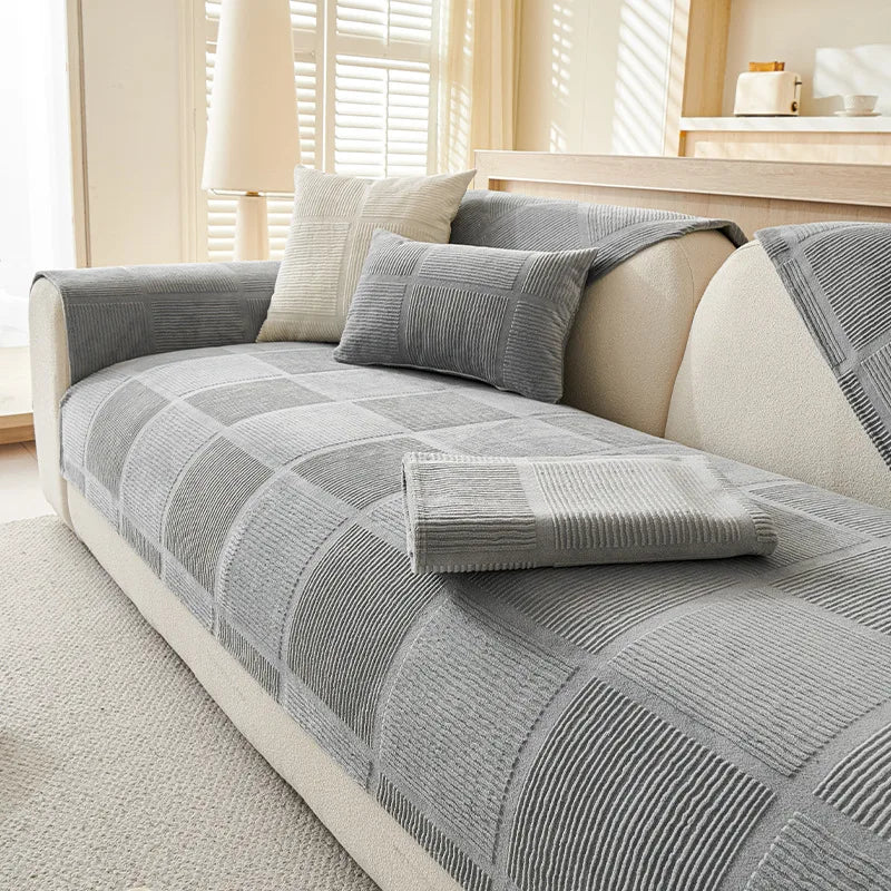 Plush Cream Geometric All Seasons Non-Slip Couch Cover – Couch Cover (view 5) | Petix pet supplies for dogs and cats