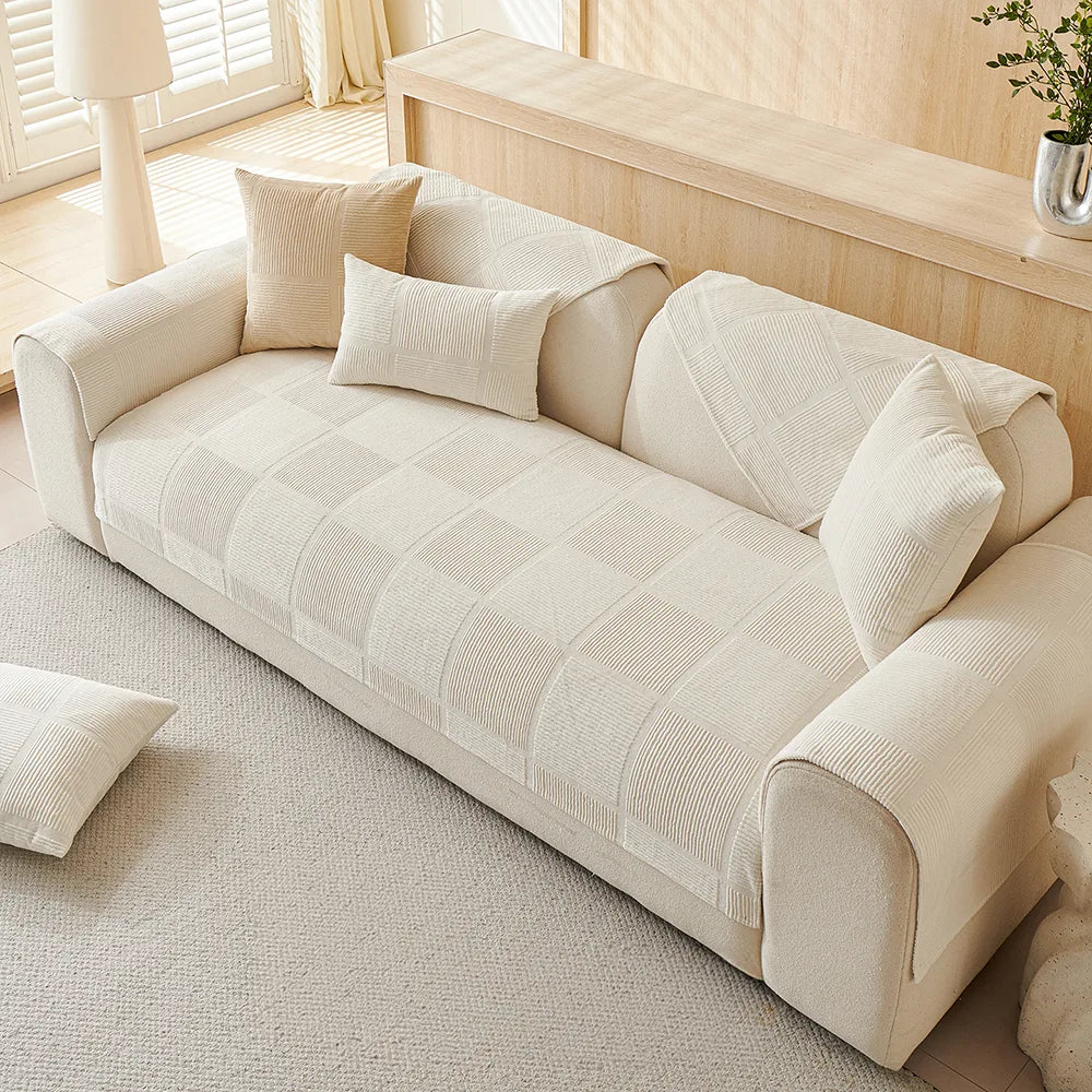 Plush Cream Geometric All Seasons Non-Slip Couch Cover – Couch Cover (view 6) | Petix pet supplies for dogs and cats