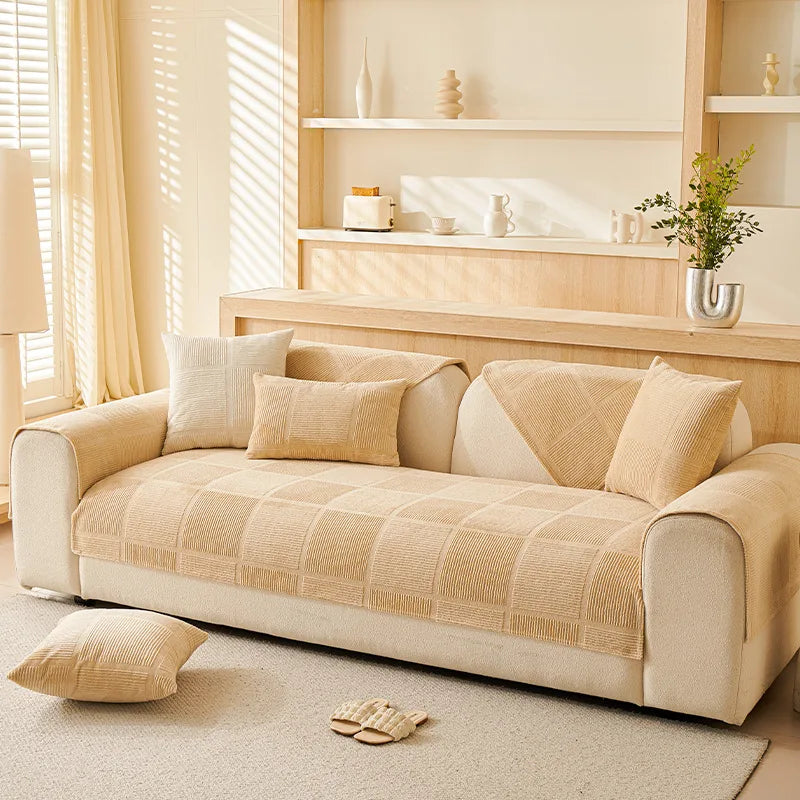 Plush Cream Geometric All Seasons Non-Slip Couch Cover – Couch Cover (view 7) | Petix pet supplies for dogs and cats