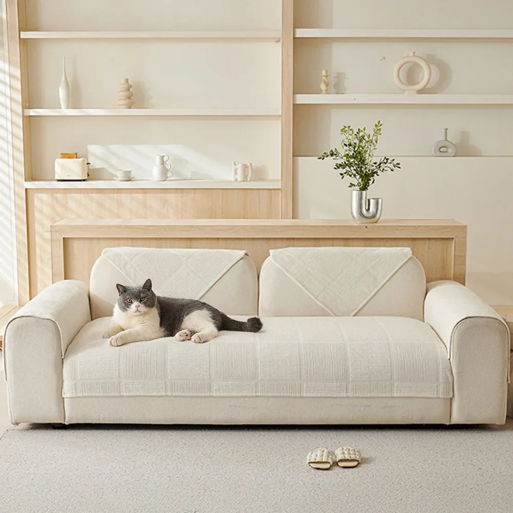 Plush Cream Geometric All Seasons Non-Slip Couch Cover – Couch Cover (view 9) | Petix pet supplies for dogs and cats