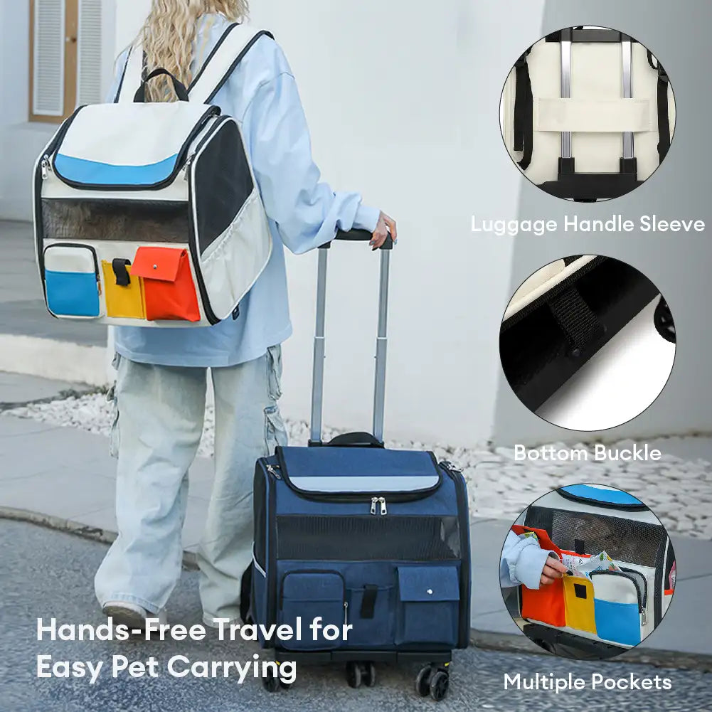 Portable Rolling Pet Backpack Carrier with Detachable Trolley Dog Cat Carrier – Pet Ca… | Petix pet supplies for dogs and cats