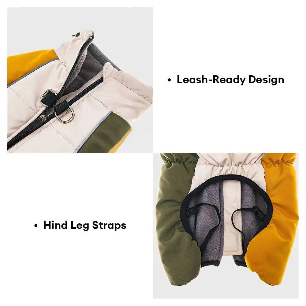 Retro Color-Block Fleece-Lined Warm Dog Coat with Leash Buckle – Dog Apparel (view 2) | Petix pet supplies for dogs and cats